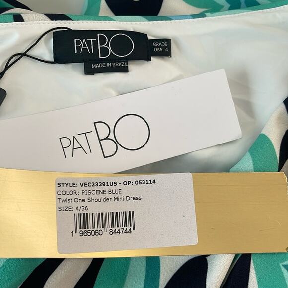 PatBO Twist One Shoulder Ruched Long Sleeve Belted Piscene Blue Mini Dress Sz 4 - Picture 9 of 10